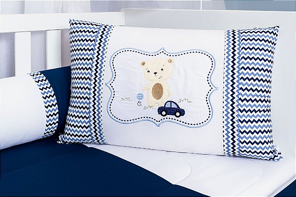KIT DE BERÇO TIQUINHO MIMOS - URSO CAR MARINHO