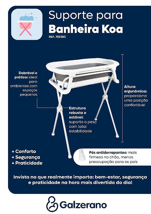 BANHEIRA GALZERANO DOBRAVEL COM SUPORTE KOA CINZA