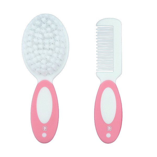KIT PENTE E ESCOVA CERDAS NATURAIS PIMPOLHO ROSA