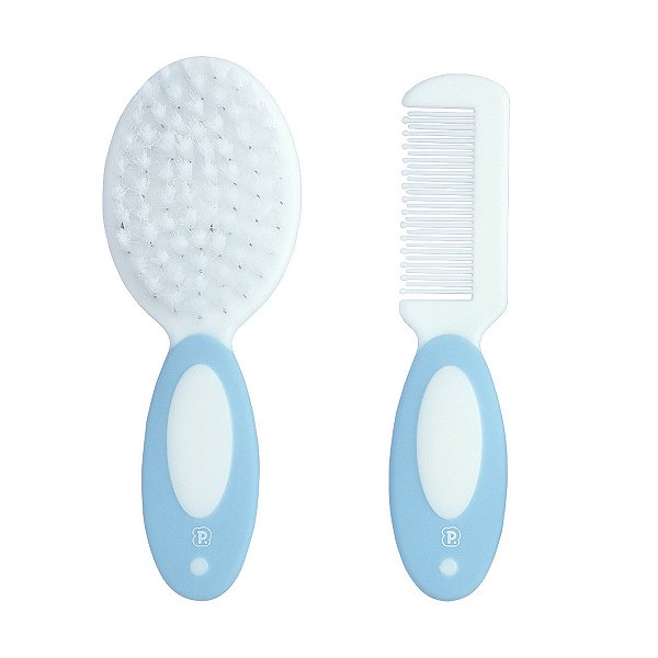 KIT PENTE E ESCOVA CERDAS NATURAIS PIMPOLHO AZUL