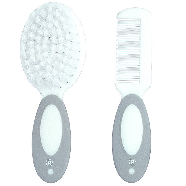 KIT PENTE E ESCOVA CERDAS NATURAIS PIMPOLHO CINZA