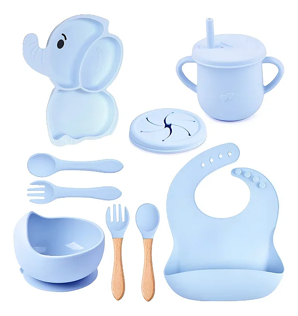 CONJUNTO SILICONE BABY STYLE ELEFANTINHO AZUL
