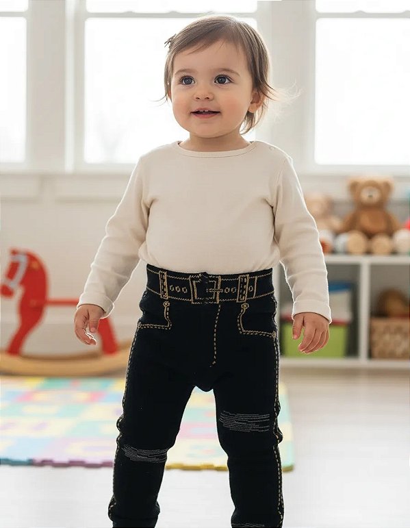 CALCA LEGGING PIMPOLHO JEANS PRETO 6/24 MESES
