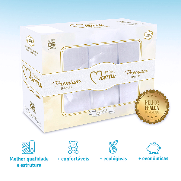 Fralda Premium Mami C/ Bainha Branca 70Cm X 70Cm Caixa