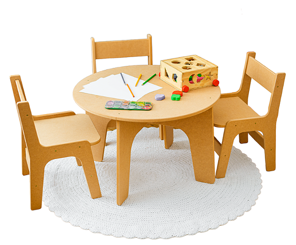 Conjunto Mesa e Cadeiras Montessori Natural - Desenvolvimento Infantil Sustentável