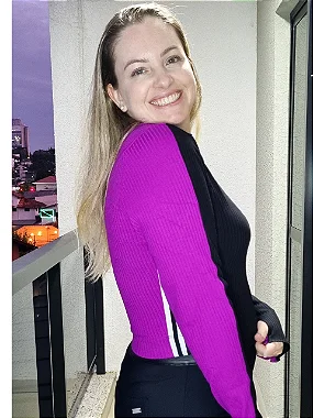 Cropped Malha Canelada Duas Cores