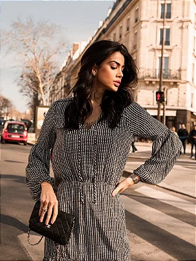 Vestido longo Pied de Poule