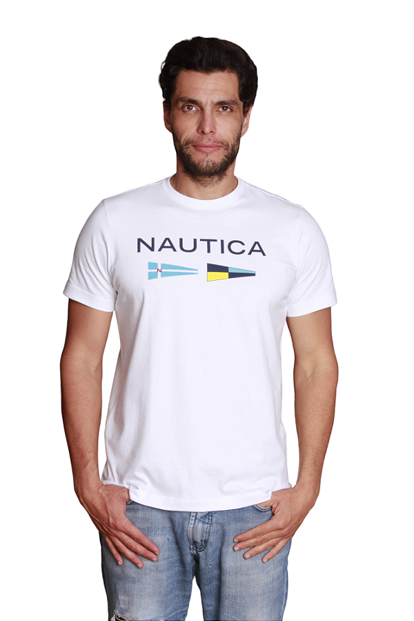 Camiseta Nautica  Masculina Bandeira Cor Branca
