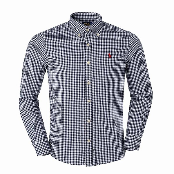 Camisa Ralph Lauren Masculina Slim Fit Stretch Xadrez Medio Cor Preto