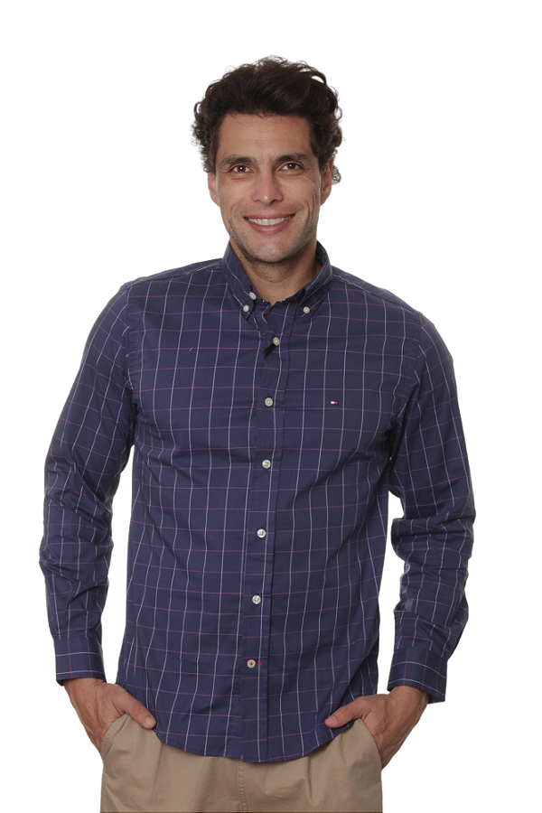 Camisa Tommy Hilfiger Masculina Regular Fit Xadrez Azul