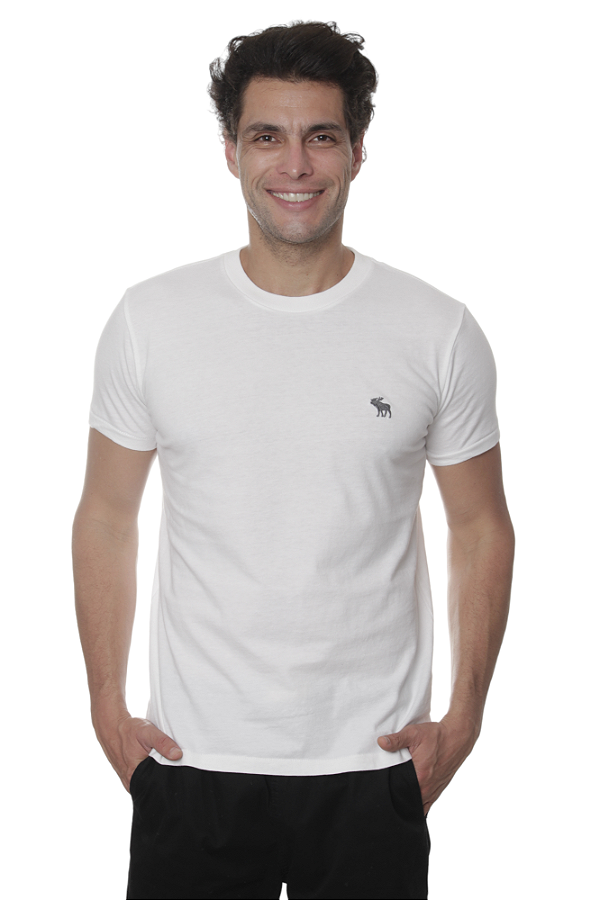 Camiseta Abercrombie Masculina Basica  Outline Cor Branca