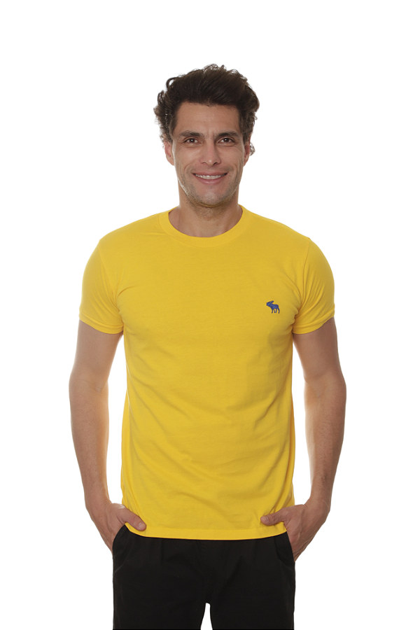 Camiseta Abercrombie Masculina basica Outline Cor Amarela