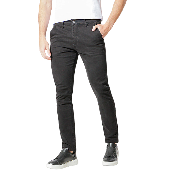 Calça Tommy Hilfiger De Sarja Chino Stretch Slim Fit Cor Preta