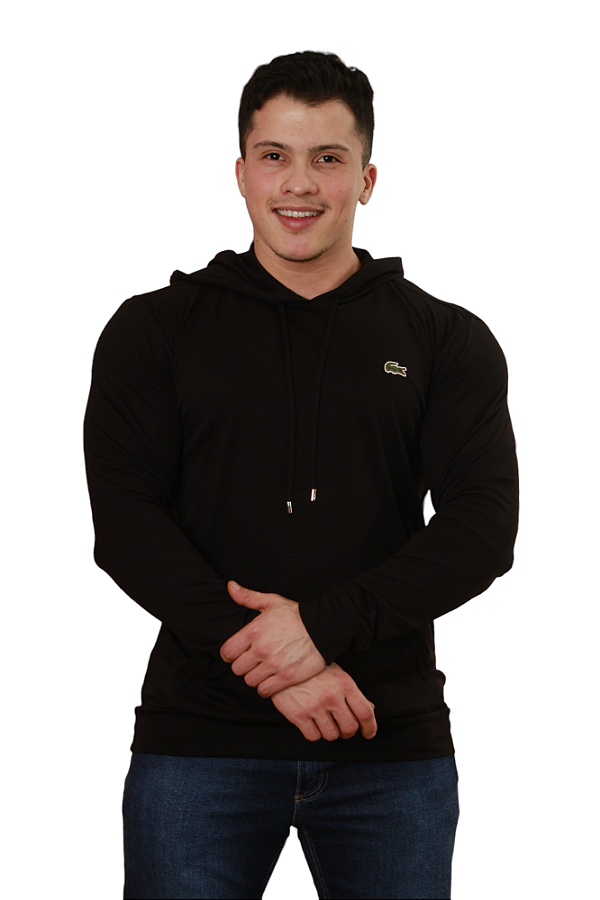 Camiseta Lacoste Masculina Moletinho Manga Longa Hoodie Preta
