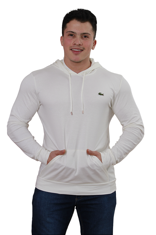 Camiseta Lacoste Masculina Moletinho Manga Longa Hoodie Branco