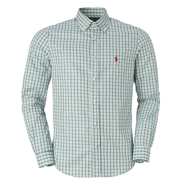 Camisa Ralph Lauren Masculina Custom Fit Turim Cor Branca e Verde