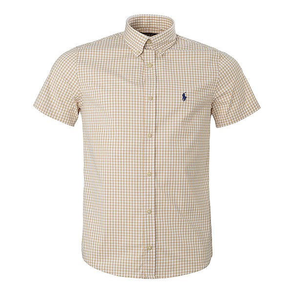 Camisa Ralph Lauren Masculina Custom Fit Quadriculada Bege