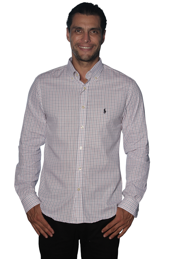 Camisa Ralph Lauren Masculina Custom Fit Santorini Xadrez Branco / Vermelho