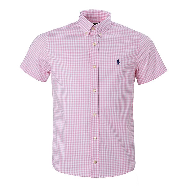 Camisa Ralph Lauren Masculina Custom Fit Quadriculada Rosa