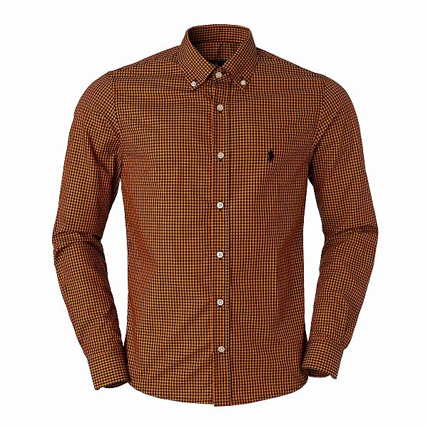 Camisa Ralph Lauren Masculina Custom Fit Quadriculada Orange