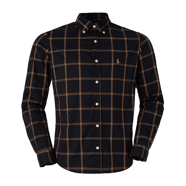 Camisa Ralph Lauren Masculina Xadrez Cor Preta Orange