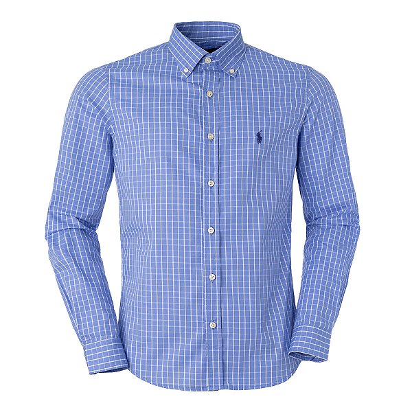 Camisa Ralph Lauren Masculina Xadrez Azul Cornflower