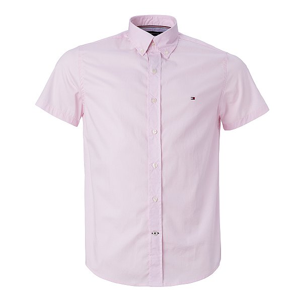Camisa Tommy Hilfiger Manga Curta Oxford Cor Rosa Claro