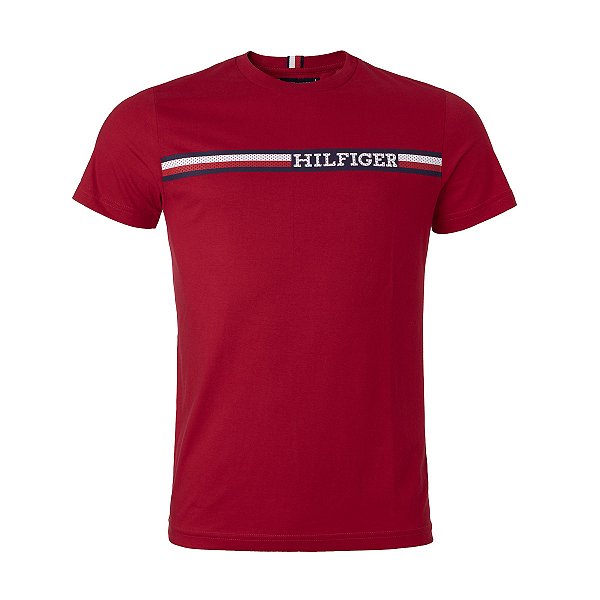 Camiseta Tommy Hilfiger Masculina Chest Stripe Cor Vermelha