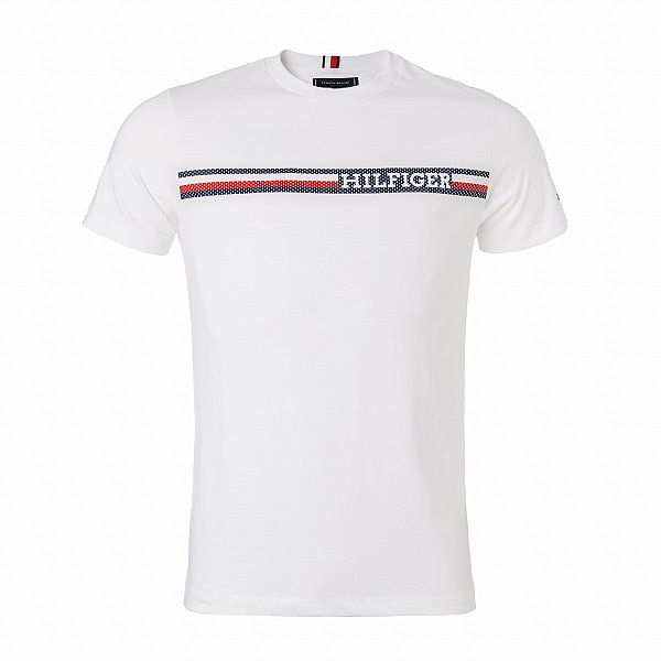 Camiseta Tommy Hilfiger Masculina Chest Stripe Cor Branca