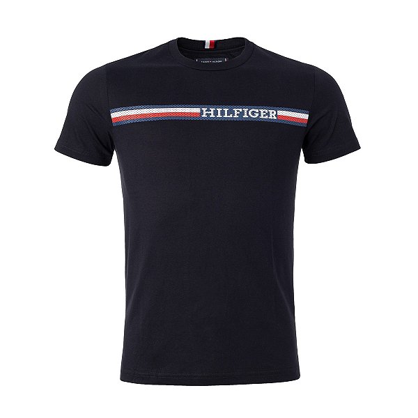 Camiseta Tommy Hilfiger Masculina Chest Stripe Cor Preta