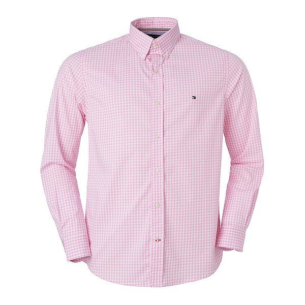 Camisa Tommy Hilfiger Masculina Xadrez Ginghan Branca/Rosa