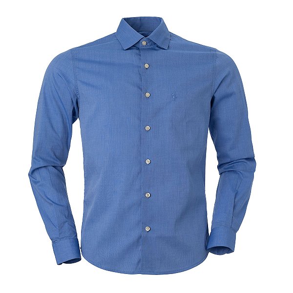 Camisa Ralph Lauren Masculina Genova Monocromatica Cor Azul