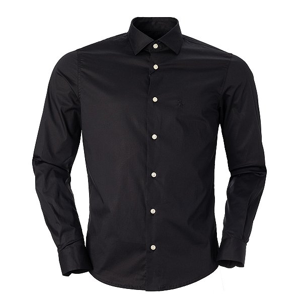 Camisa Ralph Lauren Masculina Algodão Monocromatica Cor Preta