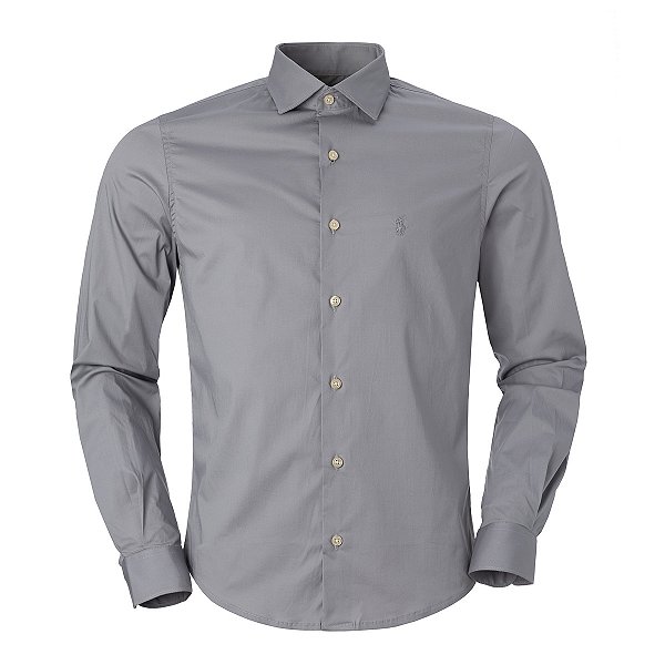 Camisa Ralph Lauren Masculina Algodão Monocromatica Cor Cinza