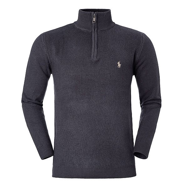 Suéter Ralph Lauren Crewneck Ziper Parcial Cor Cinza