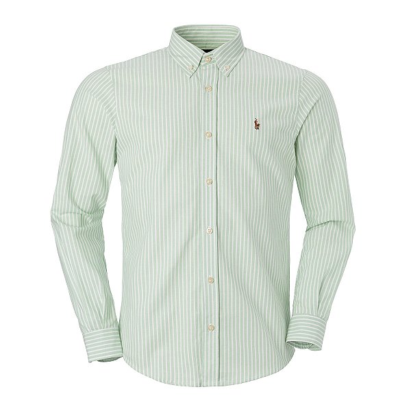 Camisa  Ralph Lauren Masculina Oxford Listrada Cor Verde