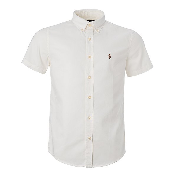 Camisa Ralph Lauren Masculina Custom Fit Sarja Manga Curta Cor Off White