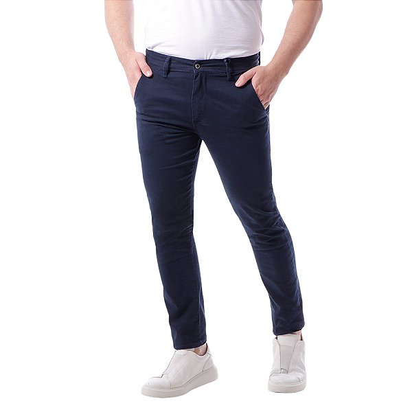 Calça Tommy Hilfiger De Sarja Chino Stretch Slim Fit Cor Marinho