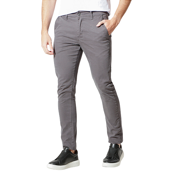 Calça Tommy Hilfiger De Sarja Chino Stretch Slim Fit Cor Cinza