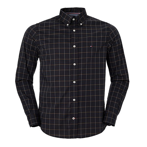 Camisa Tommy Hilfiger Masculina Regular Fit Xadrez Preta