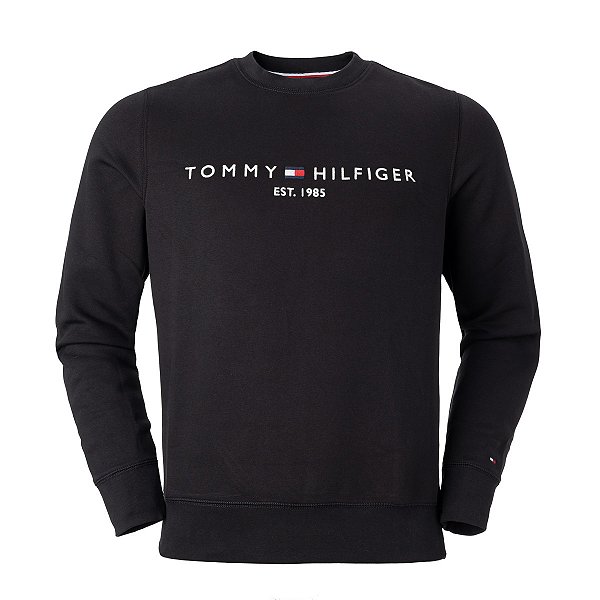 Moletom Tommy Hilfiger Masculino Fleece Logo Crewneck Preto