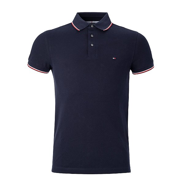 Polo Tommy Hilfiger Masculina Tipped Slim Cor Marinho
