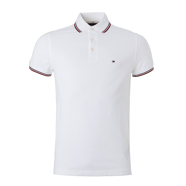 Polo Tommy Hilfiger Masculina Tipped Slim Cor Branca