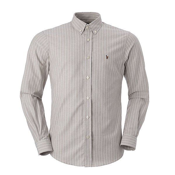 Camisa Ralph Lauren Masculina Oxford Poplin Listrada Cor Marrom