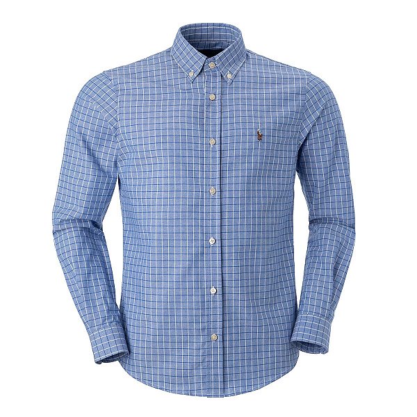 Camisa Ralph Lauren Masculina Oxford Poplin Xadrez Cor Azul