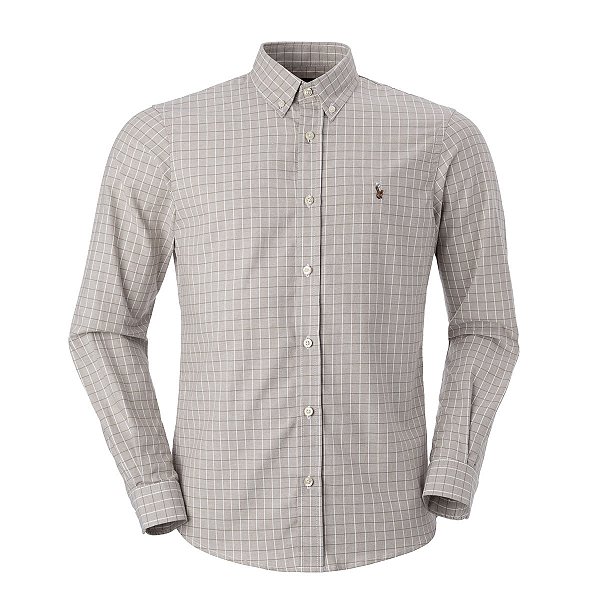 Camisa Ralph Lauren Masculina Oxford Poplin Xadrez Cor Marrom