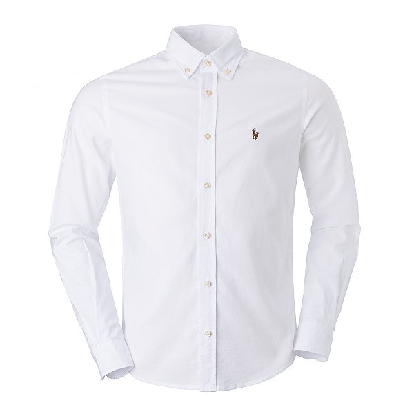 Camisa Ralph Lauren  Masculina Custom Fit Flanela Cor Branca