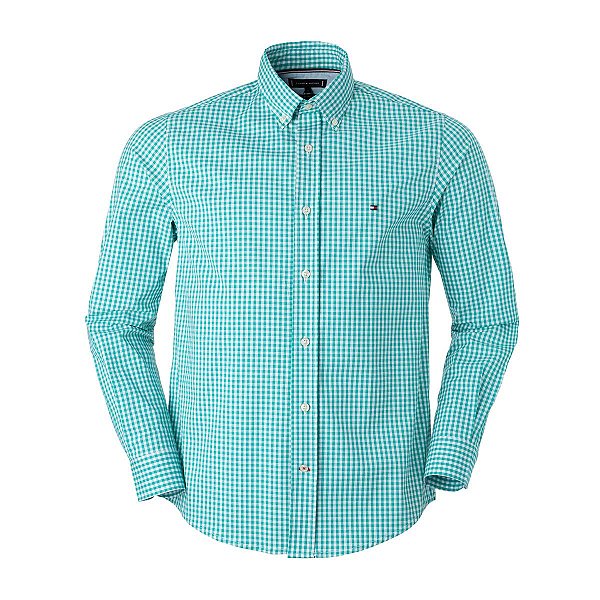 Camisa Tommy Hilfiger Masculina Xadrez Ginghan Branca/Verde