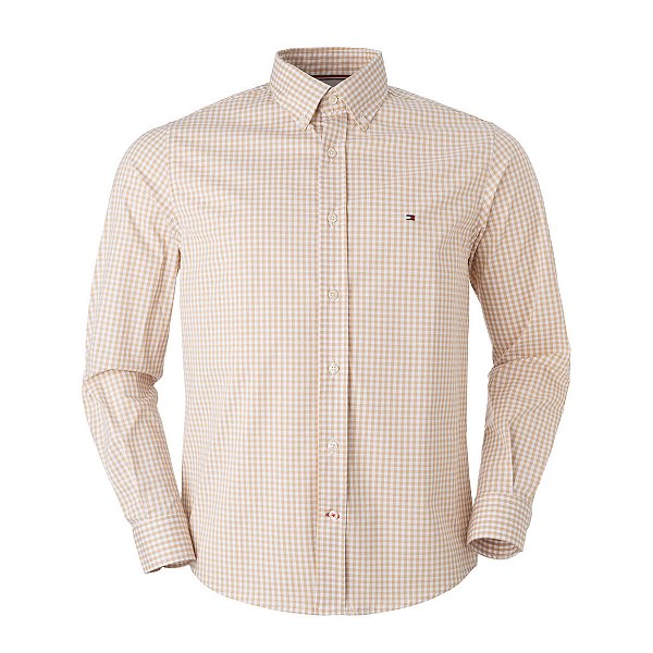 Camisa Tommy Hilfiger Masculina Xadrez Ginghan Branca/Bege