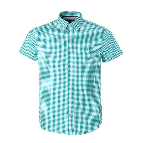 Camisa Tommy Hilfiger Masculina Manga Curta Xadrez Ginghan Branca/Verde